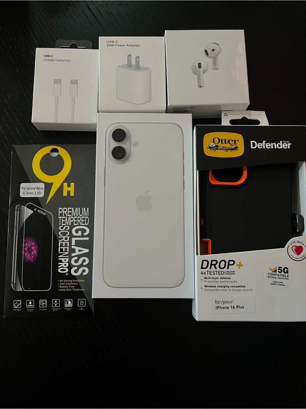 Apple iPhone 16 Pro w/Charger, AirPods, Screen Protector, & OtterBox Case